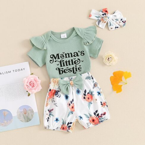 Adobabirl Baby Girl Newborn Clothes Short Sleeve Ribbed Romper Onesie Ruffle Shorts Bloomers Headband Summer Outfits Set in Saudi Arabia