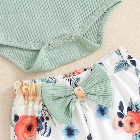 Adobabirl Baby Girl Newborn Clothes Short Sleeve Ribbed Romper Onesie Ruffle Shorts Bloomers Headband Summer Outfits Set in Saudi Arabia