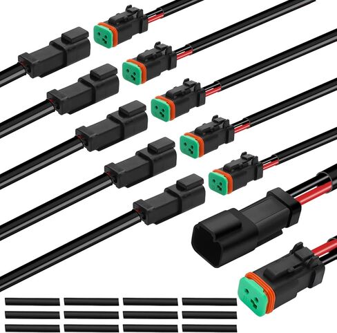 2 دبوس DT موصل 6 مجموعات، 16 AWG موصلات الأسلاك الإناث الذكور، مقاوم للماء موصل كهربائي للسيارات DT موصل 2 دبوس ضفيرة مجموعة موصل الألمانية مع أنابيب يتقلص الحرارة لسيارة شاحنة قارب in Saudi Arabia