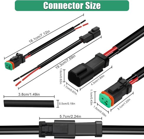 2 دبوس DT موصل 6 مجموعات، 16 AWG موصلات الأسلاك الإناث الذكور، مقاوم للماء موصل كهربائي للسيارات DT موصل 2 دبوس ضفيرة مجموعة موصل الألمانية مع أنابيب يتقلص الحرارة لسيارة شاحنة قارب in Saudi Arabia
