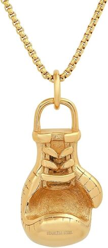 قلادة قفازات ملاكمة من الفولاذ المقاوم للصدأ مطلية بالذهب عيار 18 قيراط للرجال من STEELTIME والألماس المقلد in Kuwait