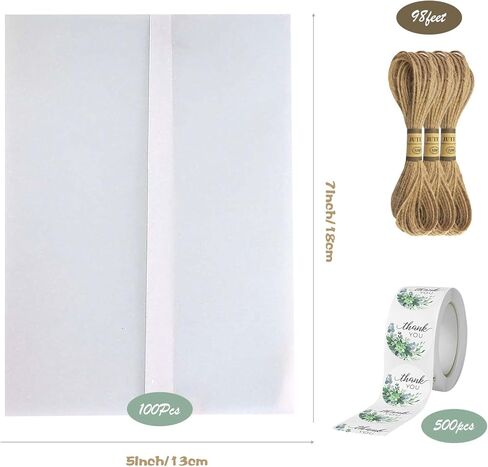 سترات Vellum لدعوات 5x7 - 100 عبوة من ورق Vellum الشفاف المطوي مسبقًا مع ملصقات شكر دافئة، وخيوط، لبطاقات الزفاف، وحفلات استقبال المولود الجديد، وحفلات أعياد الميلاد، وأختام المغلفات، وصندوق الهدايا in Kuwait