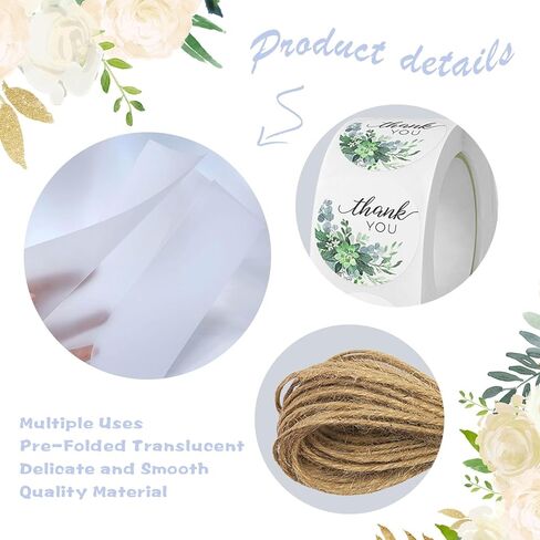 سترات Vellum لدعوات 5x7 - 100 عبوة من ورق Vellum الشفاف المطوي مسبقًا مع ملصقات شكر دافئة، وخيوط، لبطاقات الزفاف، وحفلات استقبال المولود الجديد، وحفلات أعياد الميلاد، وأختام المغلفات، وصندوق الهدايا in Kuwait