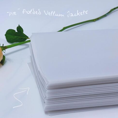 سترات Vellum لدعوات 5x7 - 100 عبوة من ورق Vellum الشفاف المطوي مسبقًا مع ملصقات شكر دافئة، وخيوط، لبطاقات الزفاف، وحفلات استقبال المولود الجديد، وحفلات أعياد الميلاد، وأختام المغلفات، وصندوق الهدايا in Kuwait