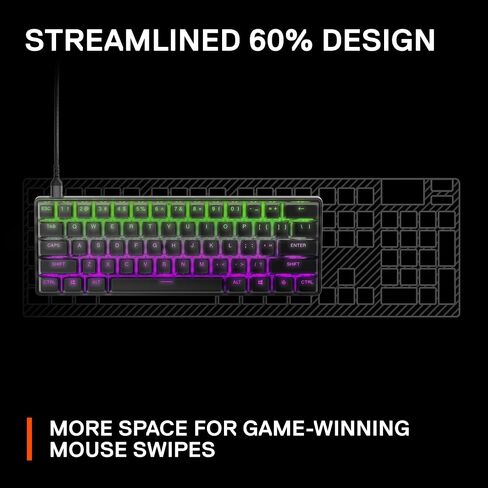 لوحة مفاتيح الألعاب الميكانيكية SteelSeries Apex Pro Mini - أسرع لوحة مفاتيح في العالم - تشغيل قابل للتعديل - عامل شكل مضغوط بنسبة 60% - RGB - أغطية مفاتيح PBT - USB-C (متجدد) in Kuwait
