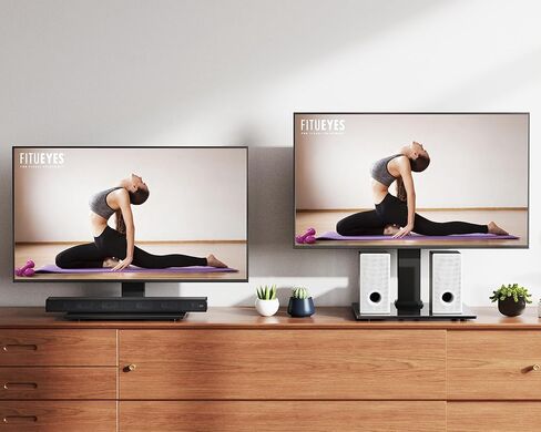 حامل تلفزيون FITUEYES لأجهزة التلفاز مقاس 19-42 بوصة، حامل تلفزيون دوار عالمي مع قاعدة من الزجاج المقسى، حامل تلفزيون عالمي قابل للتعديل مع دوران 90 درجة، يحمل ما يصل إلى 99 رطلاً، VESA 200x200 مم، أسود... in Kuwait