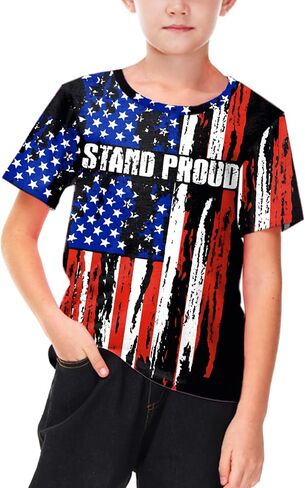 Remimi Boys July 4th Shirts Kids Stars and Stripes American Flag Short Sleeve Tops 5-14 Years in Saudi Arabia