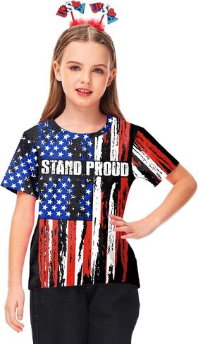 Remimi Boys July 4th Shirts Kids Stars and Stripes American Flag Short Sleeve Tops 5-14 Years in Saudi Arabia