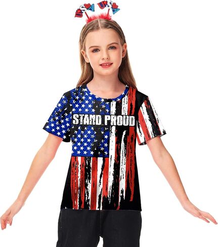 Remimi Boys July 4th Shirts Kids Stars and Stripes American Flag Short Sleeve Tops 5-14 Years in Saudi Arabia