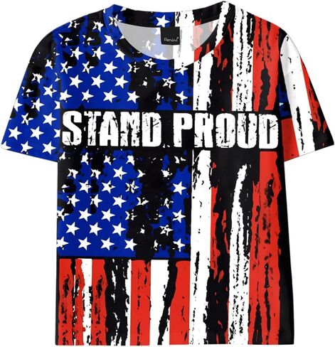 Remimi Boys July 4th Shirts Kids Stars and Stripes American Flag Short Sleeve Tops 5-14 Years in Saudi Arabia
