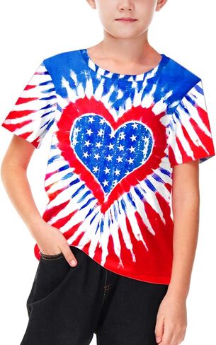Remimi Boys July 4th Shirts Kids Stars and Stripes American Flag Short Sleeve Tops 5-14 Years in Saudi Arabia
