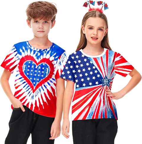 Remimi Boys July 4th Shirts Kids Stars and Stripes American Flag Short Sleeve Tops 5-14 Years in Saudi Arabia