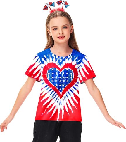 Remimi Boys July 4th Shirts Kids Stars and Stripes American Flag Short Sleeve Tops 5-14 Years in Saudi Arabia