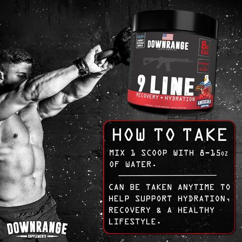 مكملات DownRange 9 Line Go Recovery + عبوات مسحوق الترطيب، والكهارل، والأحماض الأمينية ومسحوق ماء جوز الهند لاستعادة العضلات، والطاقة، والإماهة، 20 عصا (AF أمريكي - لكمة الكرز) in Saudi Arabia