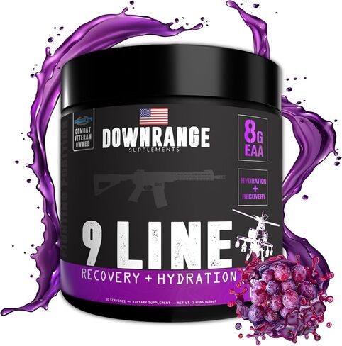 مكملات DownRange 9 Line Go Recovery + عبوات مسحوق الترطيب، والكهارل، والأحماض الأمينية ومسحوق ماء جوز الهند لاستعادة العضلات، والطاقة، والإماهة، 20 عصا (AF أمريكي - لكمة الكرز) in Saudi Arabia