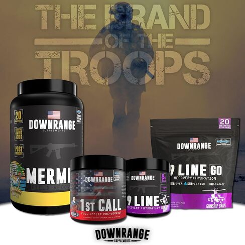 مكملات DownRange 9 Line Go Recovery + عبوات مسحوق الترطيب، والكهارل، والأحماض الأمينية ومسحوق ماء جوز الهند لاستعادة العضلات، والطاقة، والإماهة، 20 عصا (AF أمريكي - لكمة الكرز) in Saudi Arabia