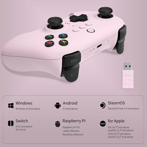 وحدة تحكم لاسلكية 8Bitdo Ultimate 2.4G، تحديث عصا التحكم بتأثير Hall، وحدة تحكم الألعاب مع قاعدة شحن، متوافقة مع Apple، PC، Android، Steam Deck، Switch (بدون جيرو) وRaspberry Pi - أبيض in Kuwait