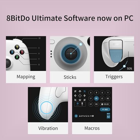 وحدة تحكم لاسلكية 8Bitdo Ultimate 2.4G، تحديث عصا التحكم بتأثير Hall، وحدة تحكم الألعاب مع قاعدة شحن، متوافقة مع Apple، PC، Android، Steam Deck، Switch (بدون جيرو) وRaspberry Pi - أبيض in Kuwait