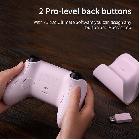 وحدة تحكم لاسلكية 8Bitdo Ultimate 2.4G، تحديث عصا التحكم بتأثير Hall، وحدة تحكم الألعاب مع قاعدة شحن، متوافقة مع Apple، PC، Android، Steam Deck، Switch (بدون جيرو) وRaspberry Pi - أبيض in Kuwait