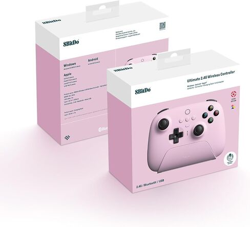 وحدة تحكم لاسلكية 8Bitdo Ultimate 2.4G، تحديث عصا التحكم بتأثير Hall، وحدة تحكم الألعاب مع قاعدة شحن، متوافقة مع Apple، PC، Android، Steam Deck، Switch (بدون جيرو) وRaspberry Pi - أبيض in Kuwait