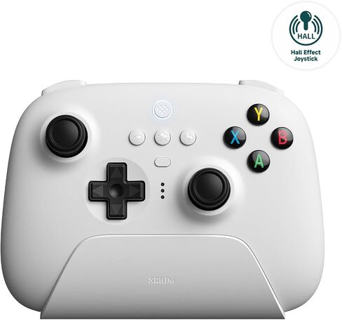 وحدة تحكم لاسلكية 8Bitdo Ultimate 2.4G، تحديث عصا التحكم بتأثير Hall، وحدة تحكم الألعاب مع قاعدة شحن، متوافقة مع Apple، PC، Android، Steam Deck، Switch (بدون جيرو) وRaspberry Pi - أبيض in Kuwait