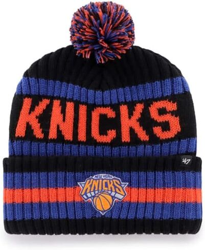 قبعة 47 New York Knicks Beanie (NY Knicks) للرجال والنساء قبعة شتوية محاكة بأساور، مقاس قابل للتمدد، أسود، مقاس واحد in Saudi Arabia