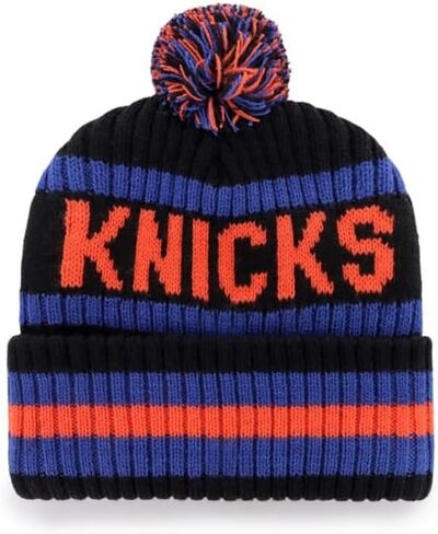 قبعة 47 New York Knicks Beanie (NY Knicks) للرجال والنساء قبعة شتوية محاكة بأساور، مقاس قابل للتمدد، أسود، مقاس واحد in Saudi Arabia