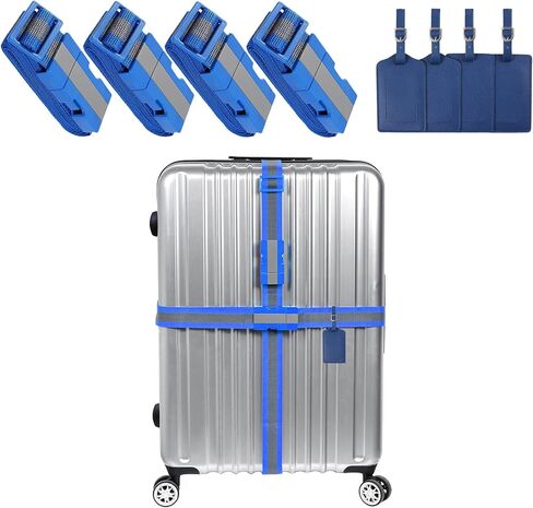 بطاقات الأمتعة وحزام الأمتعة باللون الأزرق، حزام حقيبة معتمد من إدارة أمن المواصلات (TSA) مع إمكانية التحرير السريع القابل للتعديل، وحزام سفر مقاس 79 بوصة وعلامات كبيرة in Kuwait