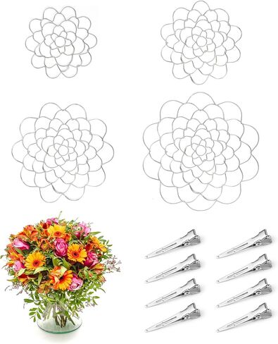 DARCKLE Flower Arrangement Holder with 8 Clips, 4/5/6/7 Inch Stainless Stee Flower Arranger Lid for Bouquets Stems Plant Fixation in Kuwait