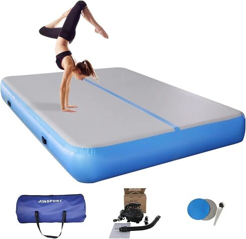 JINSPORT Air Mat Gymnastics Track for Tumbling, 10FT/13FT/16FT/20FT Cheer Mat with Electric Air Pump, Inflatable Tumble Thick Pad, Cartwheel Crash Balance for Home, Kids, Girls (Green/Pink/Blue) in Saudi Arabia
