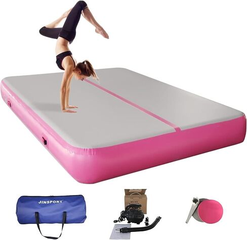 JINSPORT Air Mat Gymnastics Track for Tumbling, 10FT/13FT/16FT/20FT Cheer Mat with Electric Air Pump, Inflatable Tumble Thick Pad, Cartwheel Crash Balance for Home, Kids, Girls (Green/Pink/Blue) in Saudi Arabia