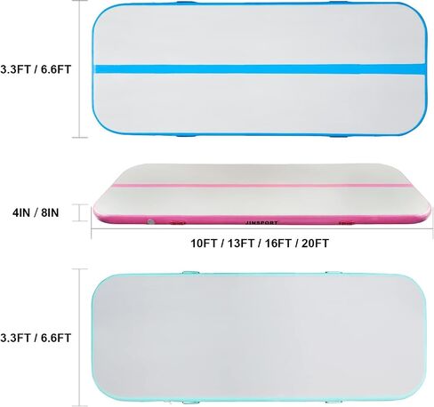 JINSPORT Air Mat Gymnastics Track for Tumbling, 10FT/13FT/16FT/20FT Cheer Mat with Electric Air Pump, Inflatable Tumble Thick Pad, Cartwheel Crash Balance for Home, Kids, Girls (Green/Pink/Blue) in Saudi Arabia