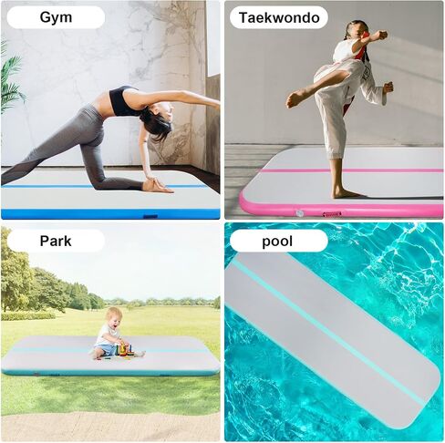 JINSPORT Air Mat Gymnastics Track for Tumbling, 10FT/13FT/16FT/20FT Cheer Mat with Electric Air Pump, Inflatable Tumble Thick Pad, Cartwheel Crash Balance for Home, Kids, Girls (Green/Pink/Blue) in Saudi Arabia