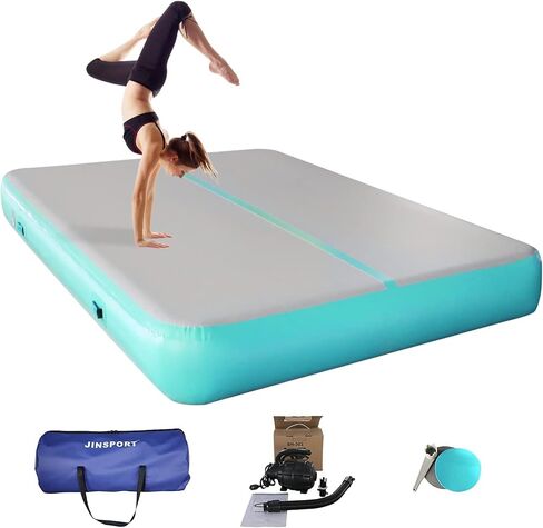 JINSPORT Air Mat Gymnastics Track for Tumbling, 10FT/13FT/16FT/20FT Cheer Mat with Electric Air Pump, Inflatable Tumble Thick Pad, Cartwheel Crash Balance for Home, Kids, Girls (Green/Pink/Blue) in Saudi Arabia