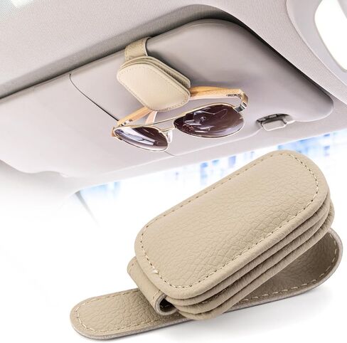 حامل النظارات الشمسية من وينفاستري لواقي الشمس للسيارة - حامل نظارات شمسية من الجلد المغناطيسي للسيارة - مشبك شماعة النظارات - ملحقات قناع السيارة للنساء والرجال in Kuwait