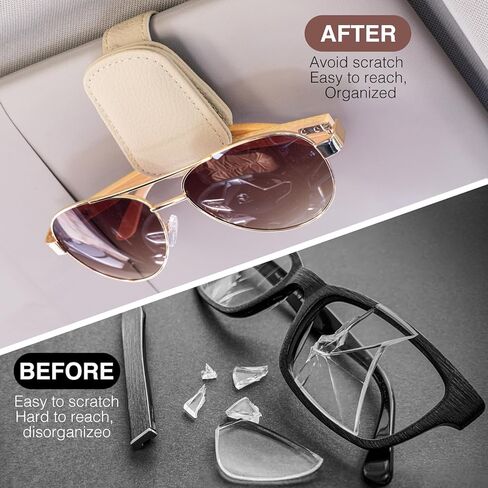 حامل النظارات الشمسية من وينفاستري لواقي الشمس للسيارة - حامل نظارات شمسية من الجلد المغناطيسي للسيارة - مشبك شماعة النظارات - ملحقات قناع السيارة للنساء والرجال in Kuwait