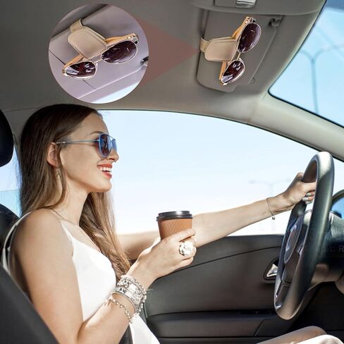 حامل النظارات الشمسية من وينفاستري لواقي الشمس للسيارة - حامل نظارات شمسية من الجلد المغناطيسي للسيارة - مشبك شماعة النظارات - ملحقات قناع السيارة للنساء والرجال in Kuwait