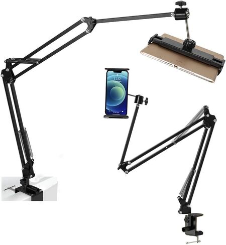 حامل تابلت للسرير، حامل تابلت قابل للطي للمكتب، مشبك ذراع تابلت مرن متوافق مع iPad/iPhone15/iPad Pro/N-Switch، أو Kindle Fire، أو غيرها من 4.5 إلى 12.9 بوصة للقراءة والمشاهدة والبث المباشر in Kuwait