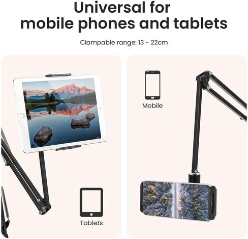 حامل تابلت للسرير، حامل تابلت قابل للطي للمكتب، مشبك ذراع تابلت مرن متوافق مع iPad/iPhone15/iPad Pro/N-Switch، أو Kindle Fire، أو غيرها من 4.5 إلى 12.9 بوصة للقراءة والمشاهدة والبث المباشر in Kuwait