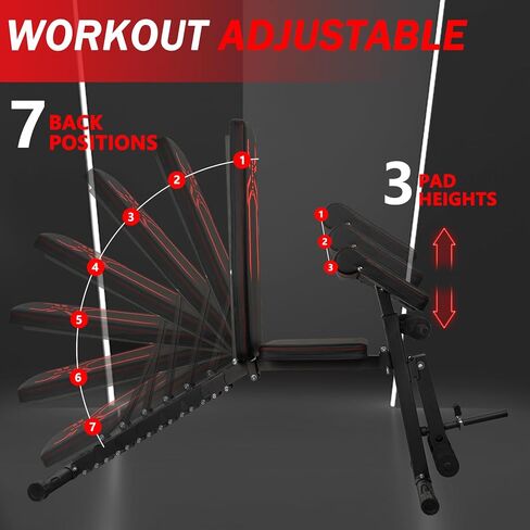 مقعد رفع الأثقال من جلفيرا، مقعد تمرين قابل للتعديل لتدريب قوة الجسم بالكامل، جهاز ضغط البدلاء مع تجعيد واعظ مطور الساق، مقعد منحدر منحدر للجلوس في صالة الألعاب الرياضية المنزلية in Kuwait