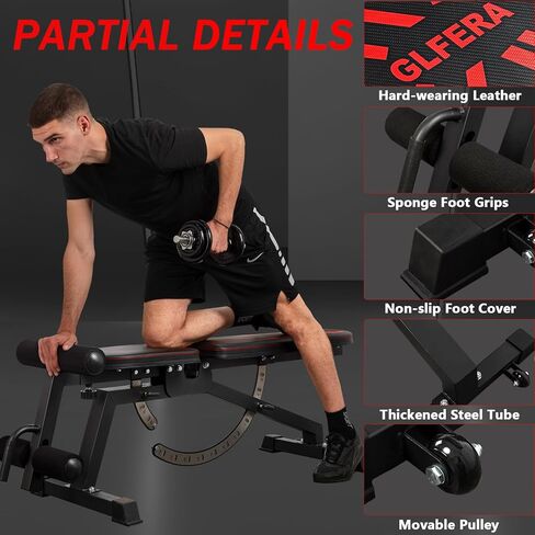 مقعد وزن قابل للتعديل من GLFERA، مقعد للتمرين عالي التحمل بوزن 880 رطل، مكبس مقعد لتدريب القوة، مقعد منحدر منحدر للجلوس في صالة الألعاب الرياضية المنزلية in Kuwait