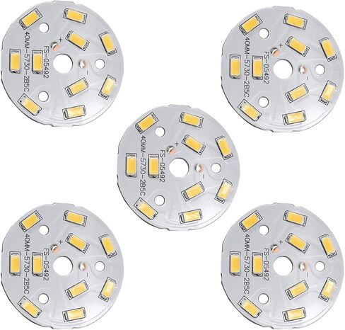 Bettomshin 5 قطعة 40 مللي متر ضياء LED رقاقة وحدة دائرية 5 واط الألومنيوم الأبيض الدافئ 6500 كيلو عالية الطاقة 300mA لمصباح الكاشف in Kuwait