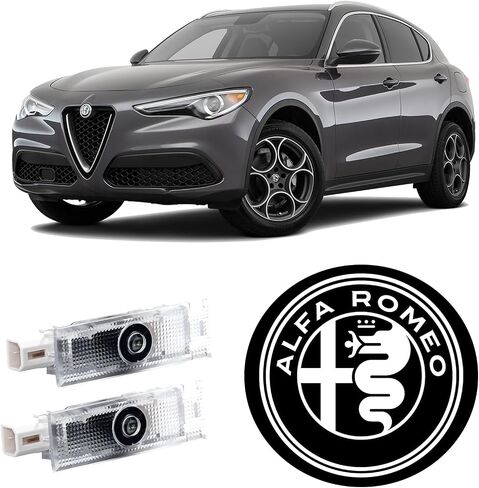TFSOTLY Never Fade Alfa Romeo Door Light Logo, Projection Ghost Shadow Welcome Puddle Light Compatible with Stelvio Mito Giulietta Giulia 147 159 Accessories (White) in Saudi Arabia