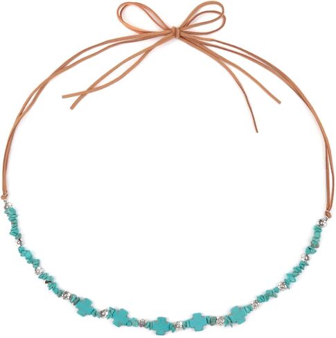 إكسسوارات أغطية الرأس النسائية من RIAH FASHION - حزام قبعة قابل للتعديل لرعاة البقر الغربيين بنما فيدورا (حزام القبعة - جمالية الحجر الطبيعي الفيروزي 2) in Kuwait