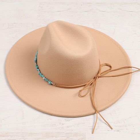 إكسسوارات أغطية الرأس النسائية من RIAH FASHION - حزام قبعة قابل للتعديل لرعاة البقر الغربيين بنما فيدورا (حزام القبعة - جمالية الحجر الطبيعي الفيروزي 2) in Kuwait