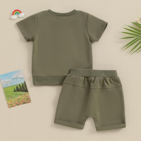 Sprifallbaby Baby Boy Clothes Set Infant Toddler Summer Outfit Short Sleeve Solid Color T-shirt Tops Pocket Shorts Set in Saudi Arabia