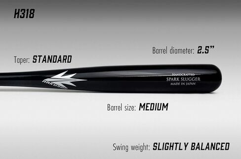 HAKUSOH Spark H318 Wooden Baseball Bat Birch Wood Gamebat Practice Training Bat Adult (-2.5 Dropweight) [Made in Japan] in Kuwait