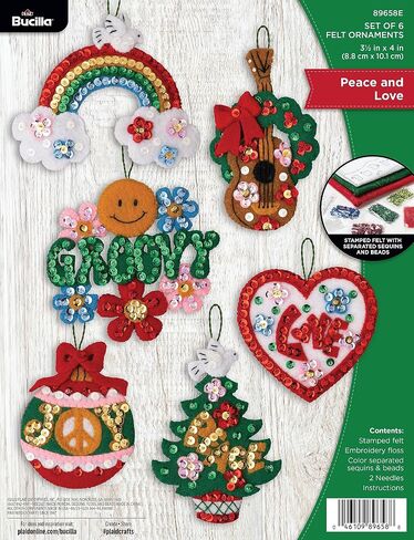 Bucilla, Peace and Love, Felt Applique 6 Piece Ornament Making Kit, Perfect for DIY Arts and Crafts, 89658E in Saudi Arabia