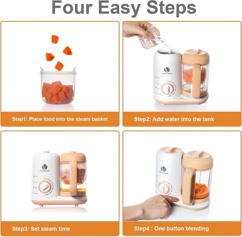 Ventray Baby Food Maker, Puree Food Processor Steamer Blender Cooker Warmer Machine for Toddlers Baby, All-in-one Auto Cooking Easy Clean and BPA-Free - Peach in Kuwait
