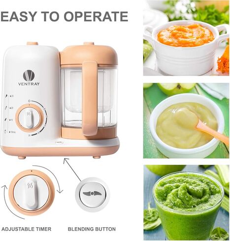 Ventray Baby Food Maker, Puree Food Processor Steamer Blender Cooker Warmer Machine for Toddlers Baby, All-in-one Auto Cooking Easy Clean and BPA-Free - Peach in Kuwait